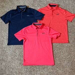 Under Armour Polo Shirt bundle- Navy, Red/orange, neon Pink/orange